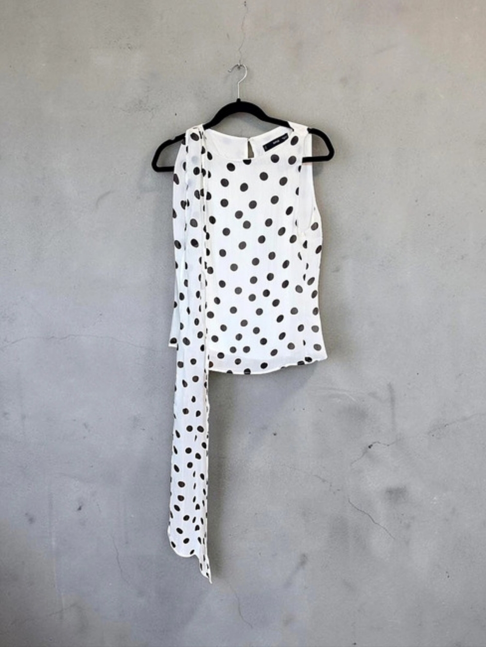 Mango Polka Dot Blouse with Scarf White & Black Size Medium - Picture 3 of 13